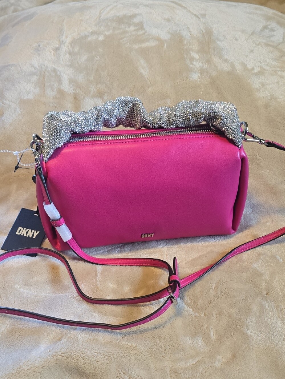 DKNY Fuchsia Crossbody with Sparkling Silver Rhinestones Accent
